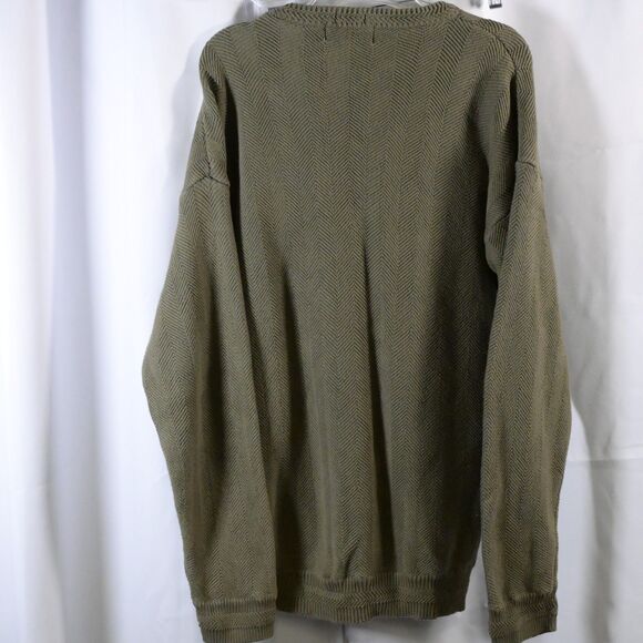 VTG Chaps Ralph Lauren Mens Large Green Herringbone Hand Framed Pullover Sweater - Picture 2 of 7